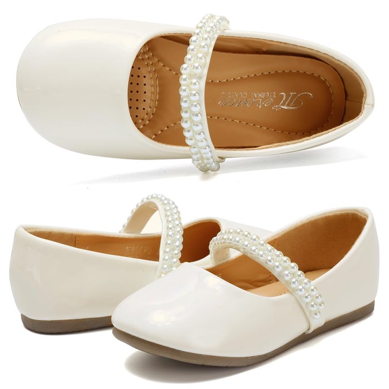 CIOR Toddler Girls Ballet Flats Shoes Ballerina Bowknot Jane Mary Princess Dress Shoes for Wedding Party School-VGZA2-pu-white-26N - Image 2